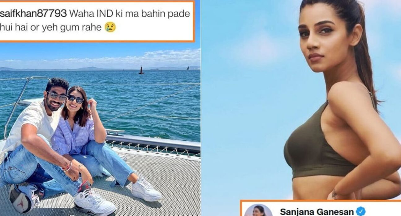 Bumrah’s Wife Sanjana Ganeshan Shuts down troll who posted a tasteless comment on her pic with husband