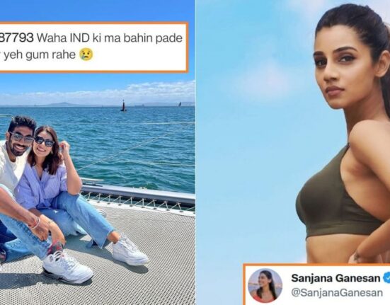 Bumrah’s Wife Sanjana Ganeshan Shuts down troll who posted a tasteless comment on her pic with husband